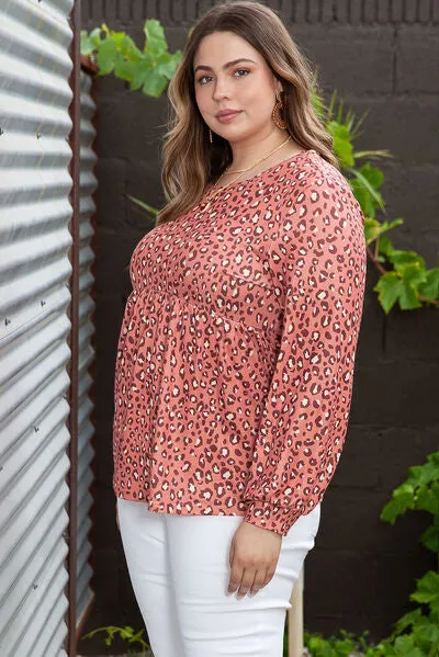 Plus Size Leopard Long Sleeve Blouse