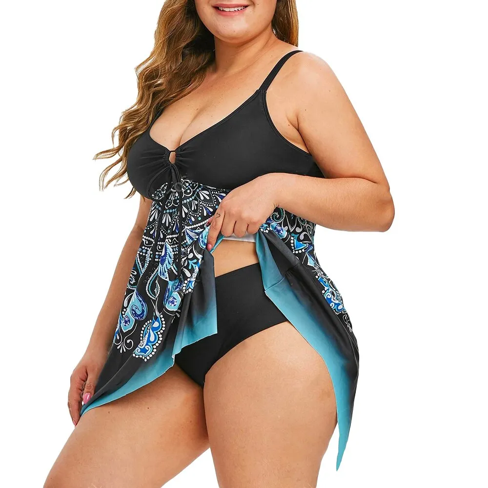 Plus Size Sexy Two Piece Swimsuits Female Shoulder Boho Swimwear Push Up Bathing Suits Bodysuits