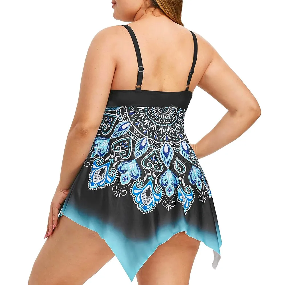 Plus Size Sexy Two Piece Swimsuits Female Shoulder Boho Swimwear Push Up Bathing Suits Bodysuits