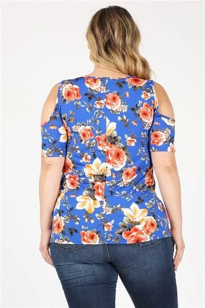 Plus Size Twist Knot Cold Shoulder Printed Top Royal Orange - Pack of 6