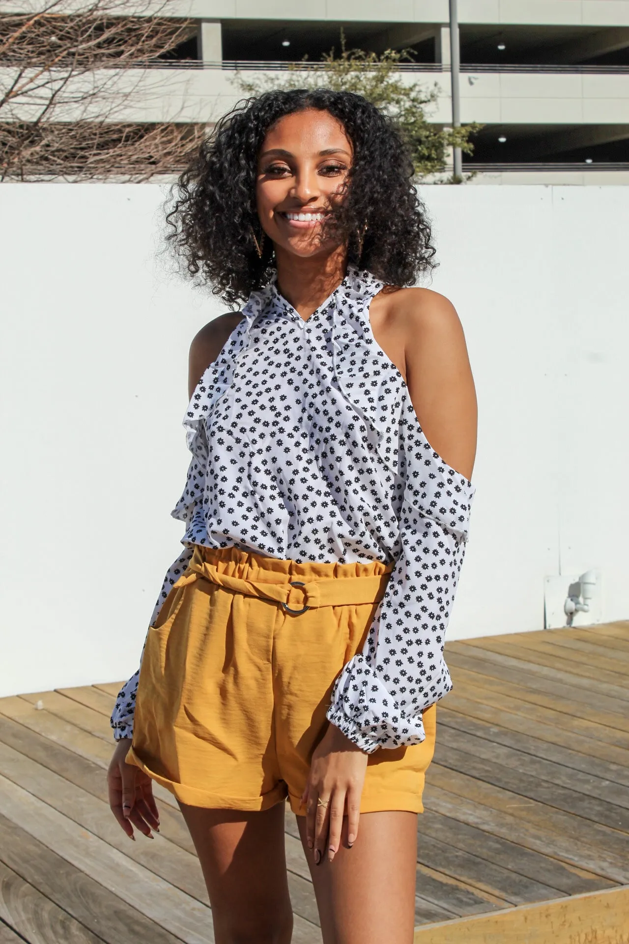Polka Dot Cold-Shoulder Top