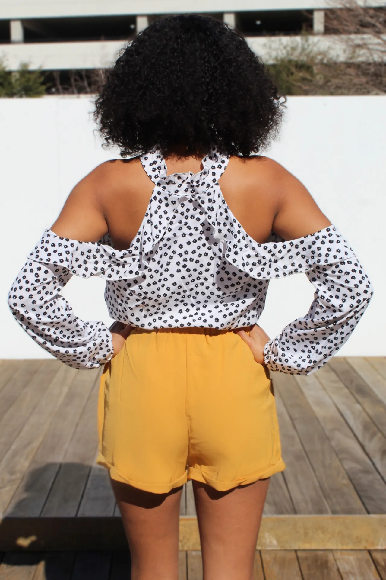 Polka Dot Cold-Shoulder Top