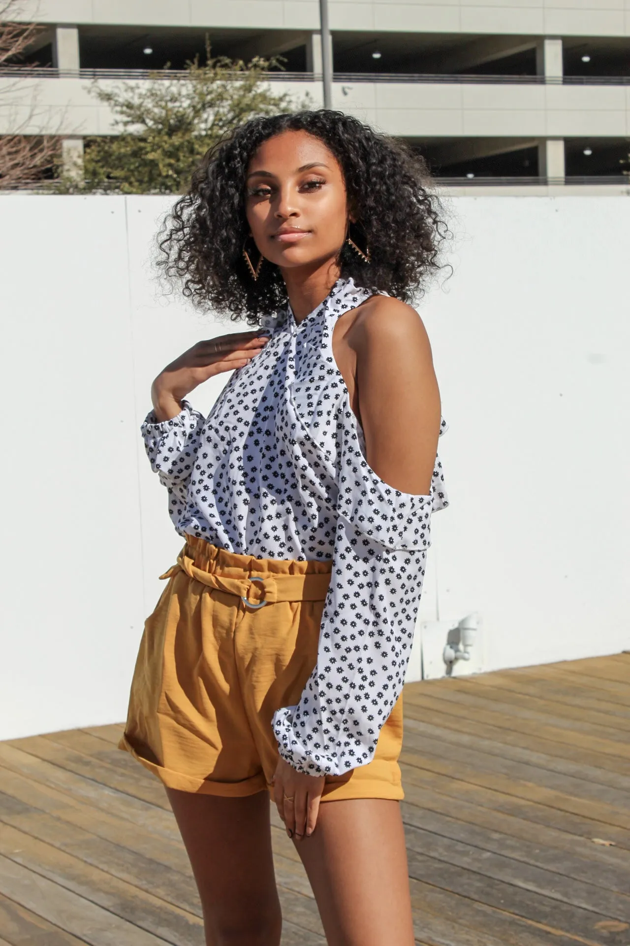 Polka Dot Cold-Shoulder Top