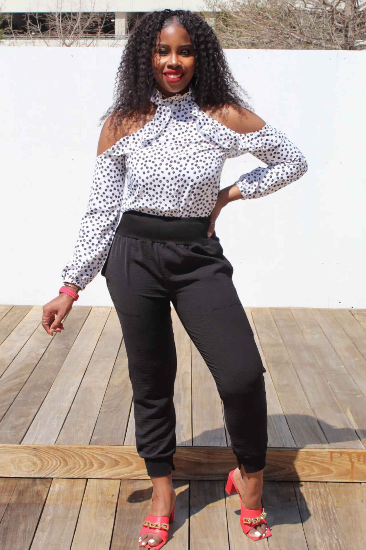 Polka Dot Cold-Shoulder Top