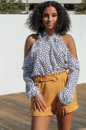 Polka Dot Cold-Shoulder Top