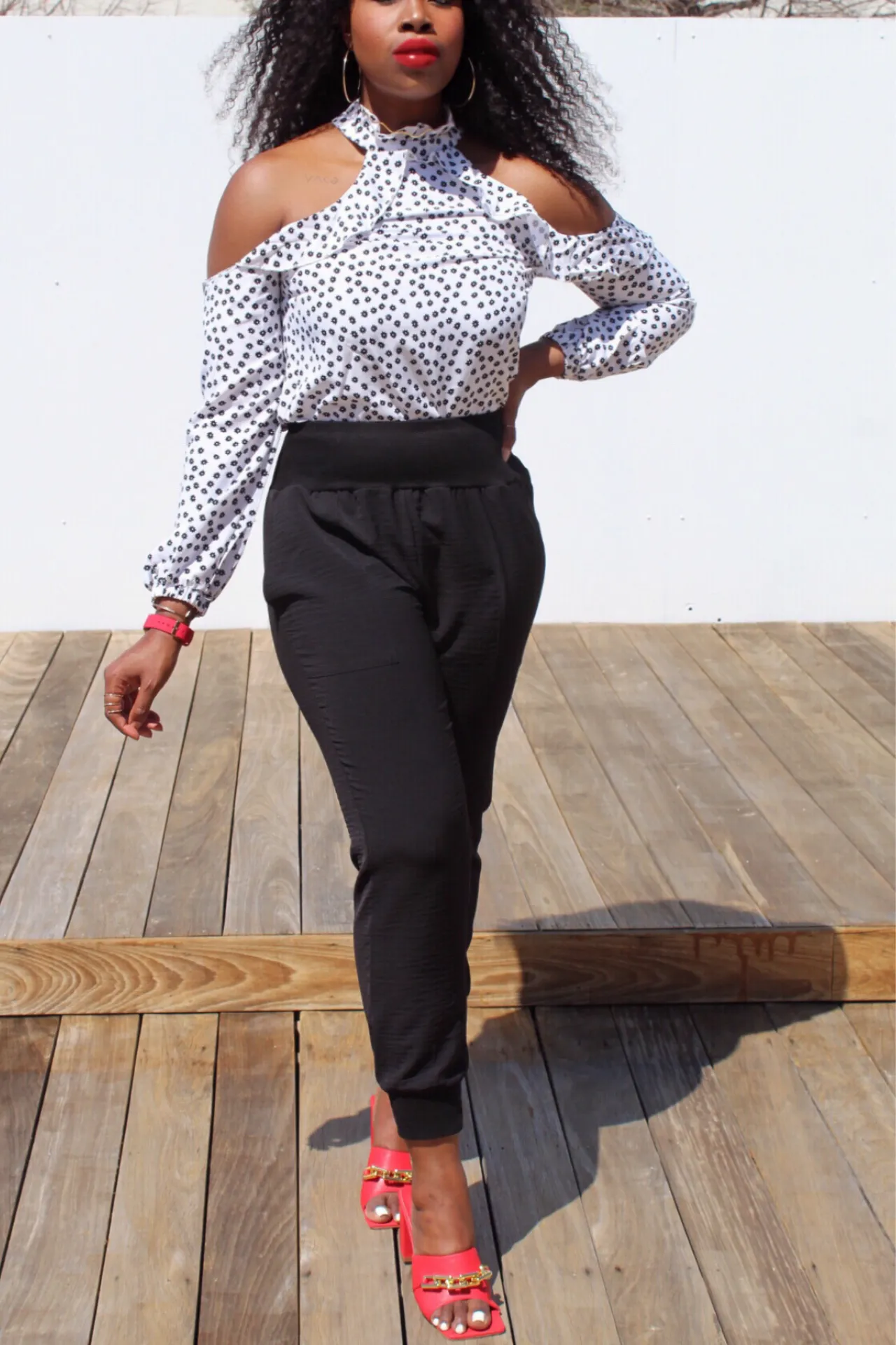 Polka Dot Cold-Shoulder Top