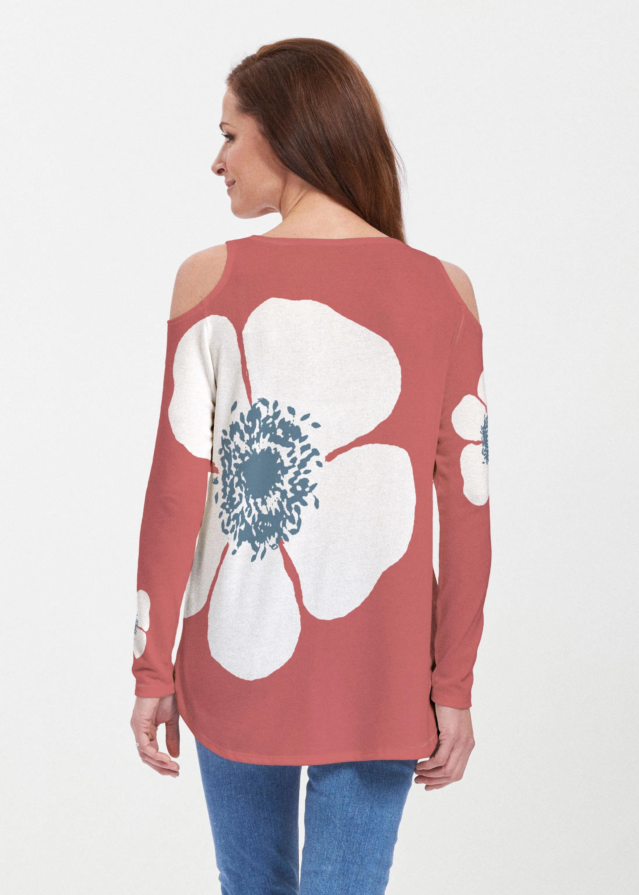 Poppy Red (7015) ~ Butterknit Cold Shoulder Tunic