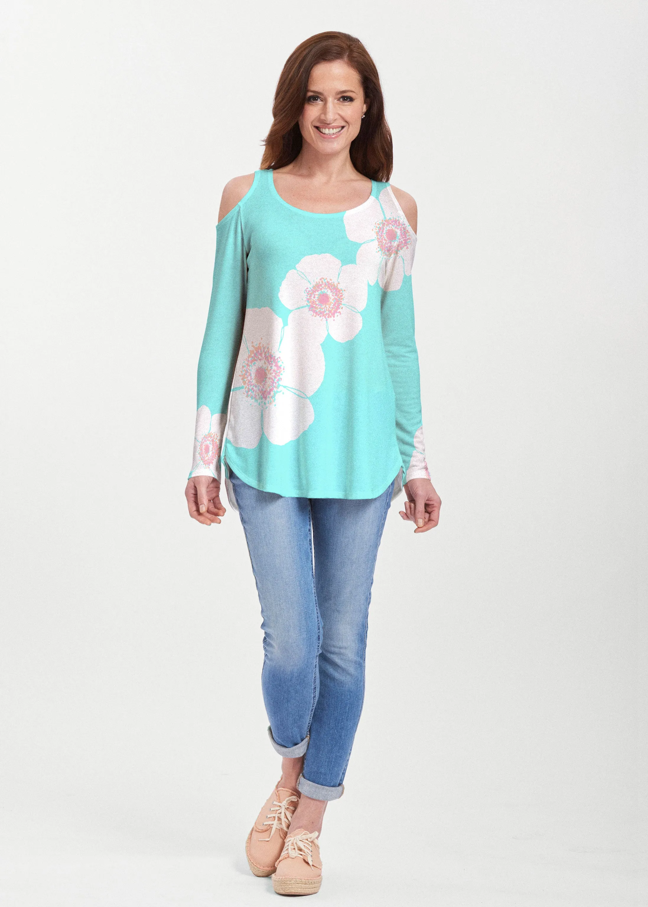 Poppy Seaglass Green (7107) ~ Butterknit Cold Shoulder Tunic