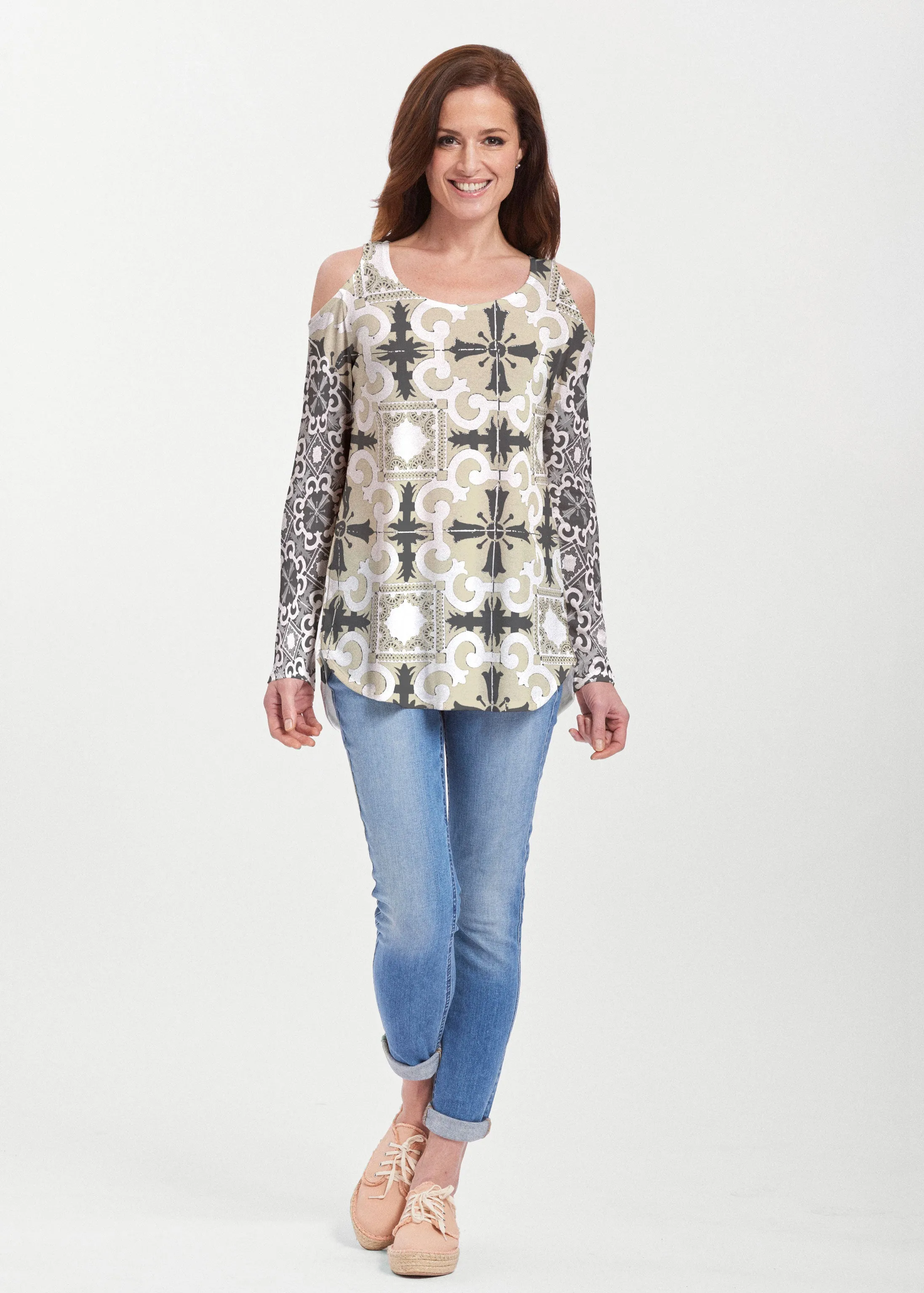 Portuguese Gold (25010) ~ Butterknit Cold Shoulder Tunic