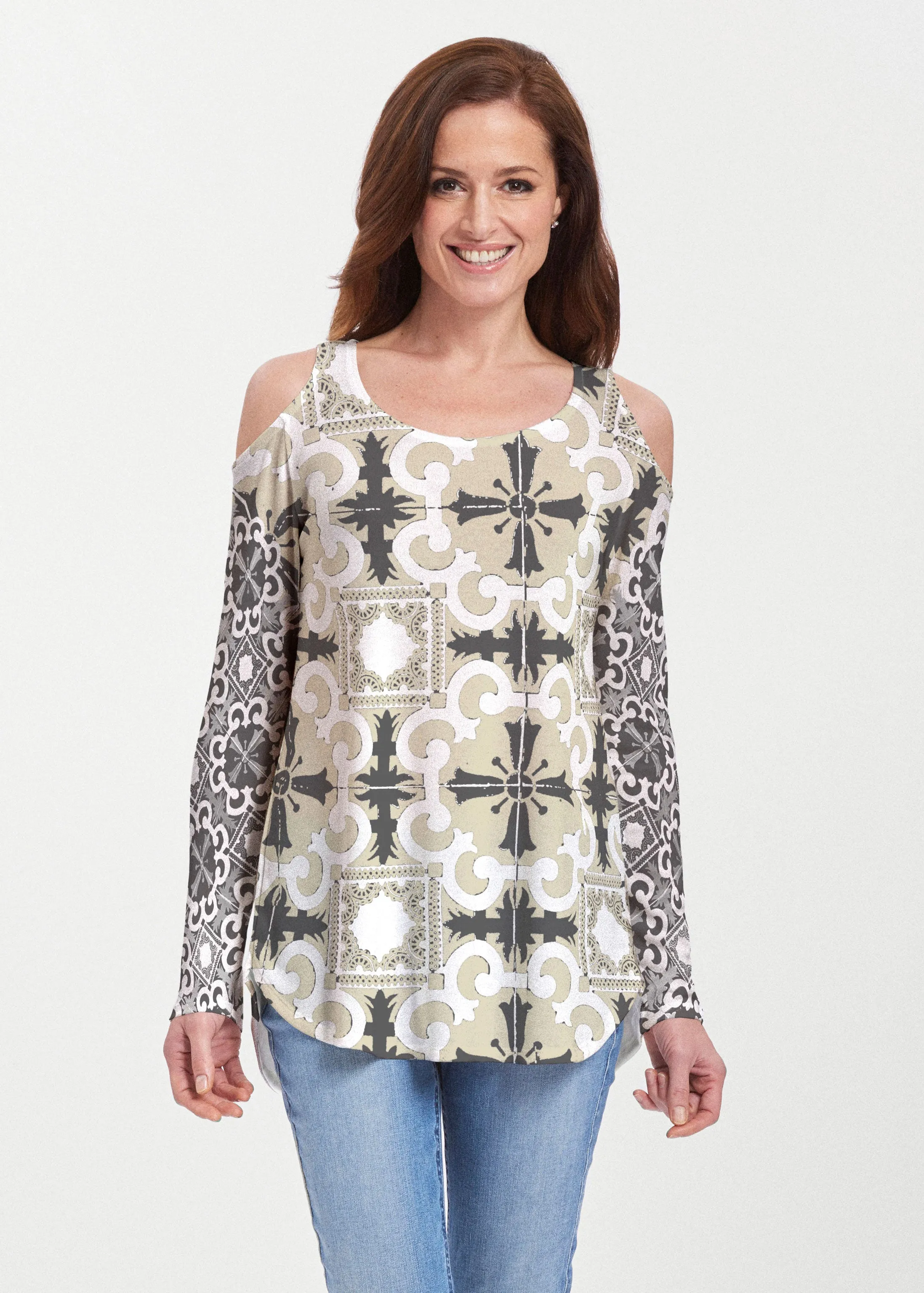 Portuguese Gold (25010) ~ Butterknit Cold Shoulder Tunic