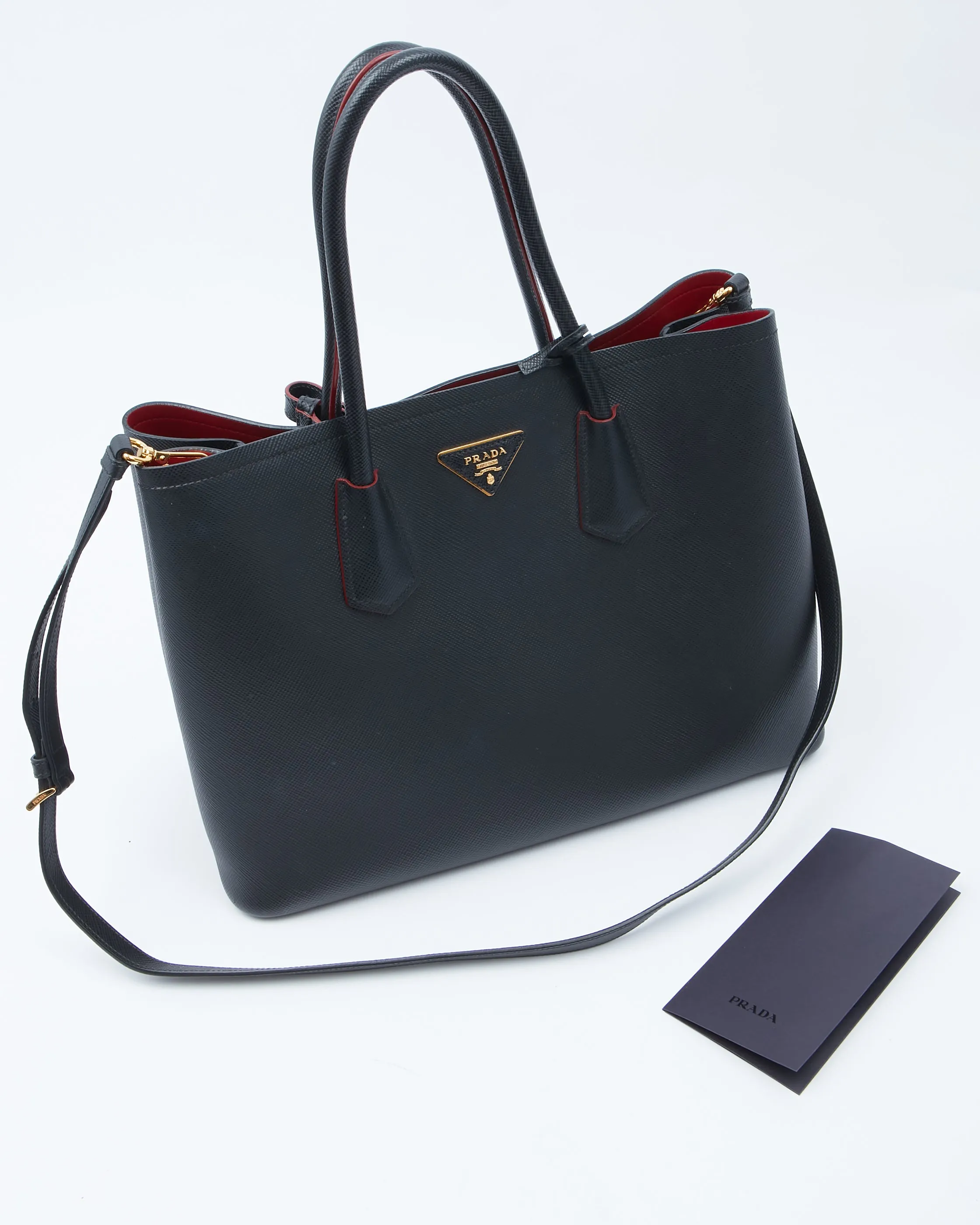 Prada Black Saffiano Leather Cuir Double Large Tote Bag