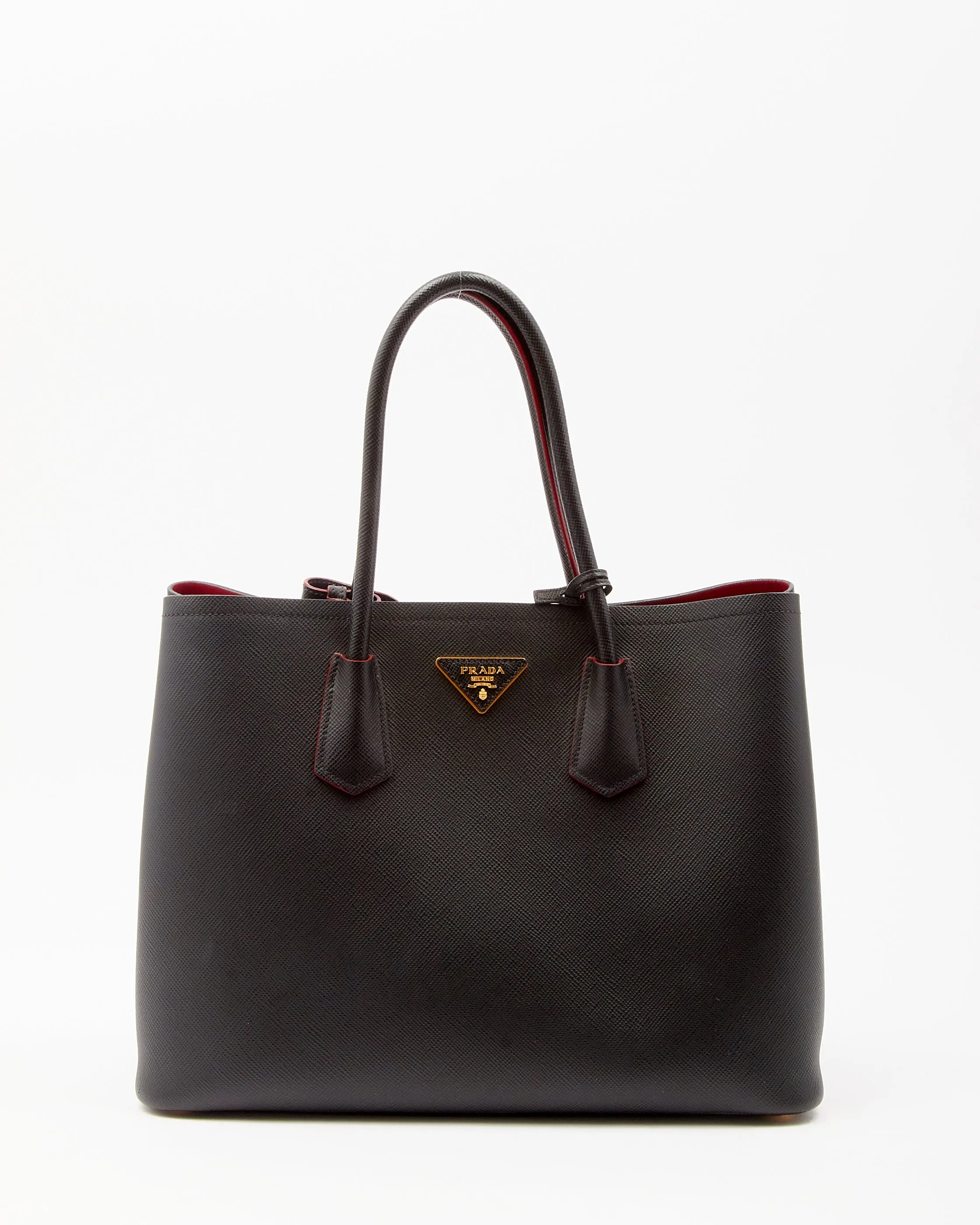 Prada Black Saffiano Leather Cuir Double Large Tote Bag