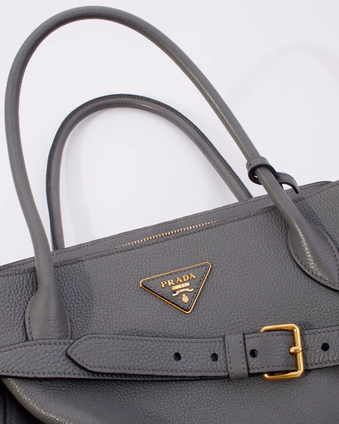 Prada Grey Vitello Daino Medium Top-Handle Tote Bag