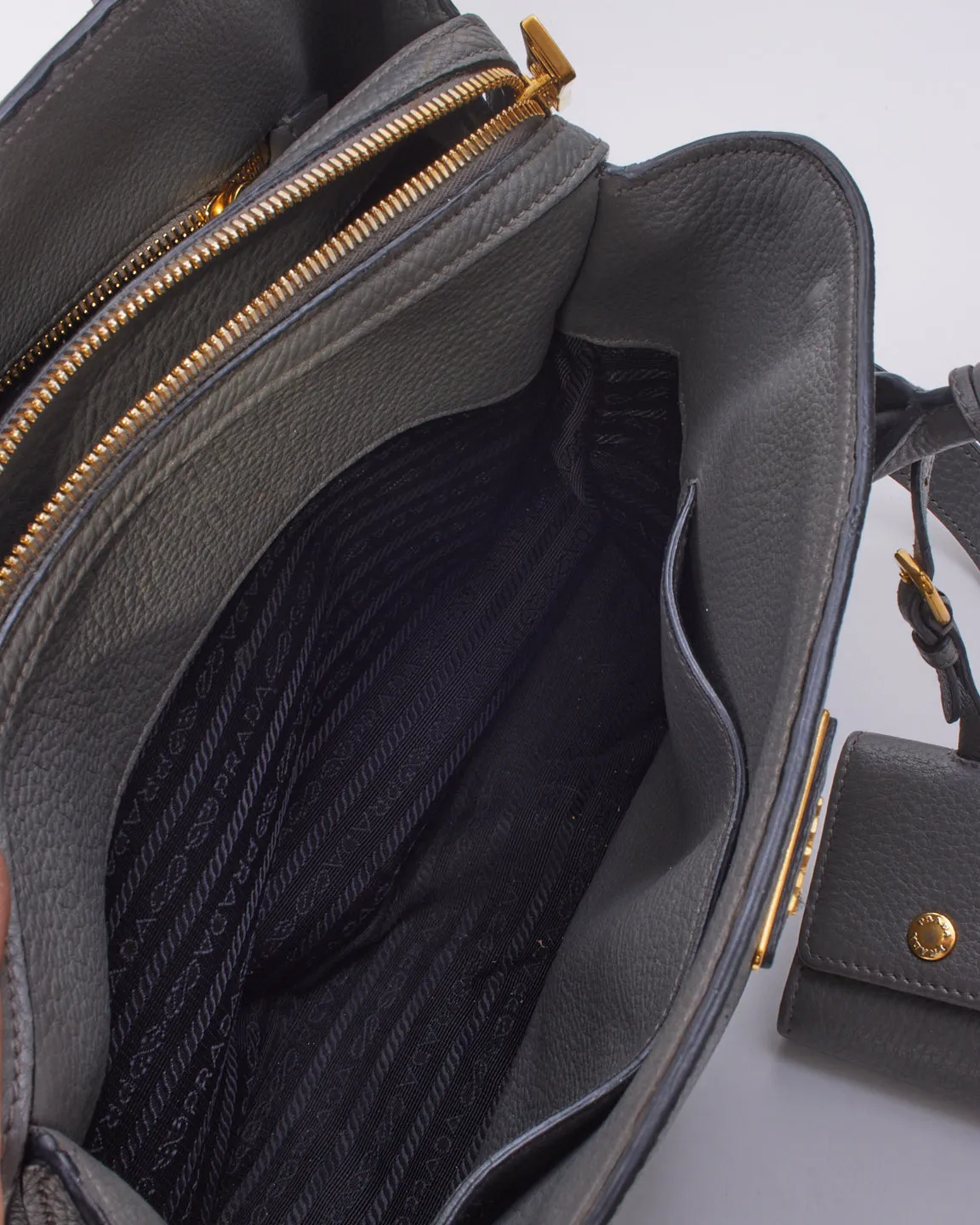 Prada Grey Vitello Daino Medium Top-Handle Tote Bag