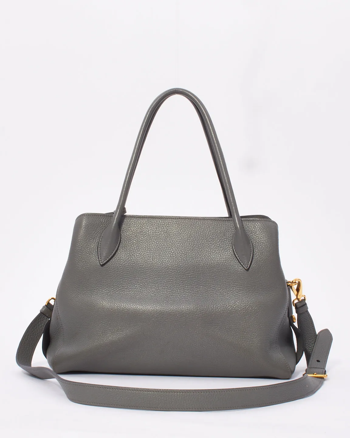 Prada Grey Vitello Daino Medium Top-Handle Tote Bag