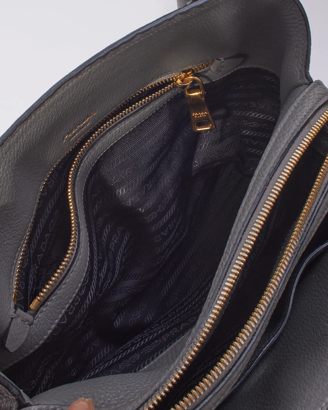 Prada Grey Vitello Daino Medium Top-Handle Tote Bag