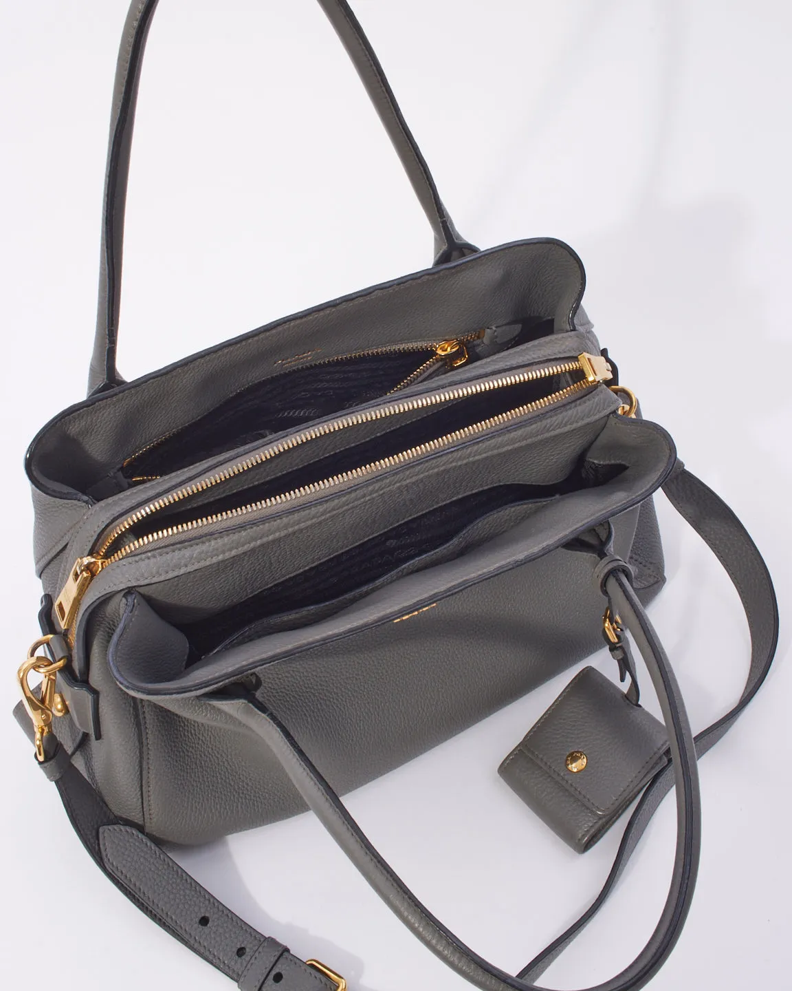 Prada Grey Vitello Daino Medium Top-Handle Tote Bag