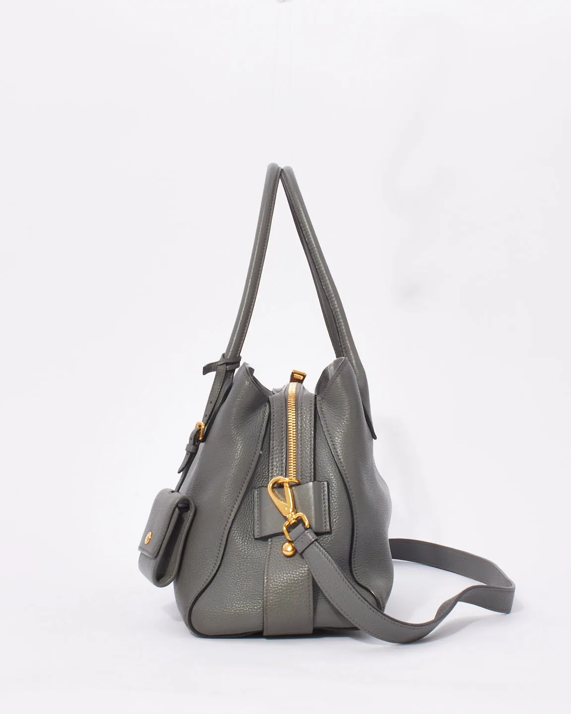 Prada Grey Vitello Daino Medium Top-Handle Tote Bag