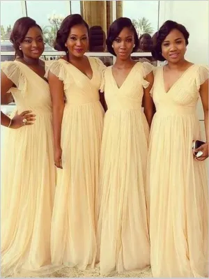 Princess Chiffon V-neck Sleeveless Bridesmaid Dresses Floor Length