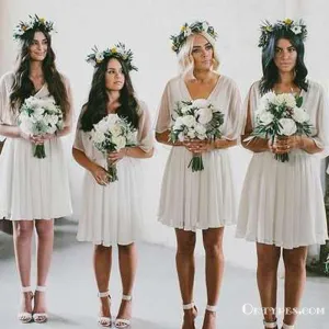 Princess V-neck Short Ivory Chiffon Simple Cheap Bridesmaid Dresses, TYP2003
