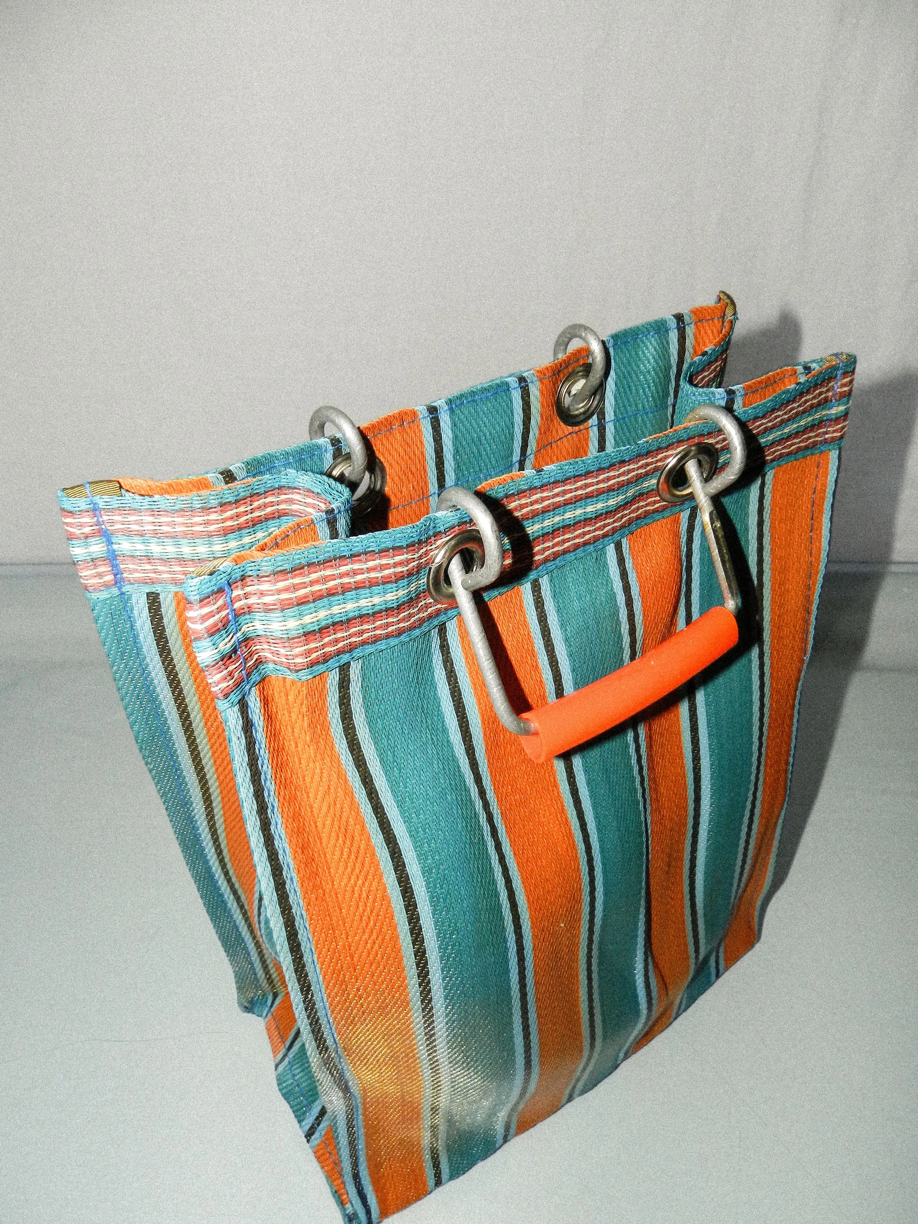 PUEBCO • Recycled Plastic Stripe Bag D15 in Orange/Blue