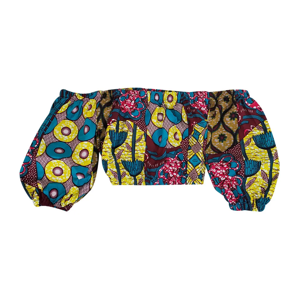 Purple Forest Bubble Sleeve Crop Top