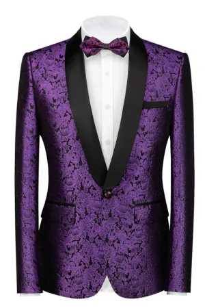 Purple Jacquard Slim Fit Black Lapel Wedding Suits for Men