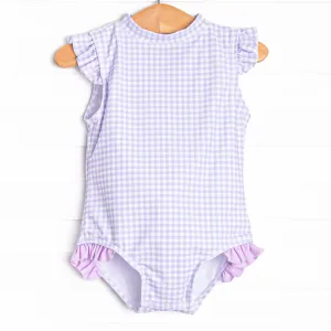 Purple Paradise Gingham One Piece, Purple