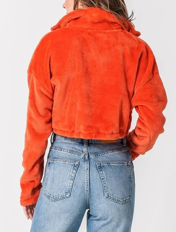 Quarter Zip Drawstring Toggle Drop Shoulder Long Sleeve Mock Neck Teddy Fleece Cropped Sweatshirt
