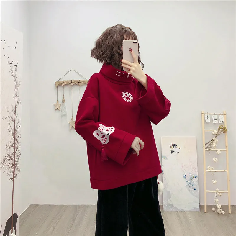 "CAT PAW FOX MASK PRINT" SWEATSHIRT N110608