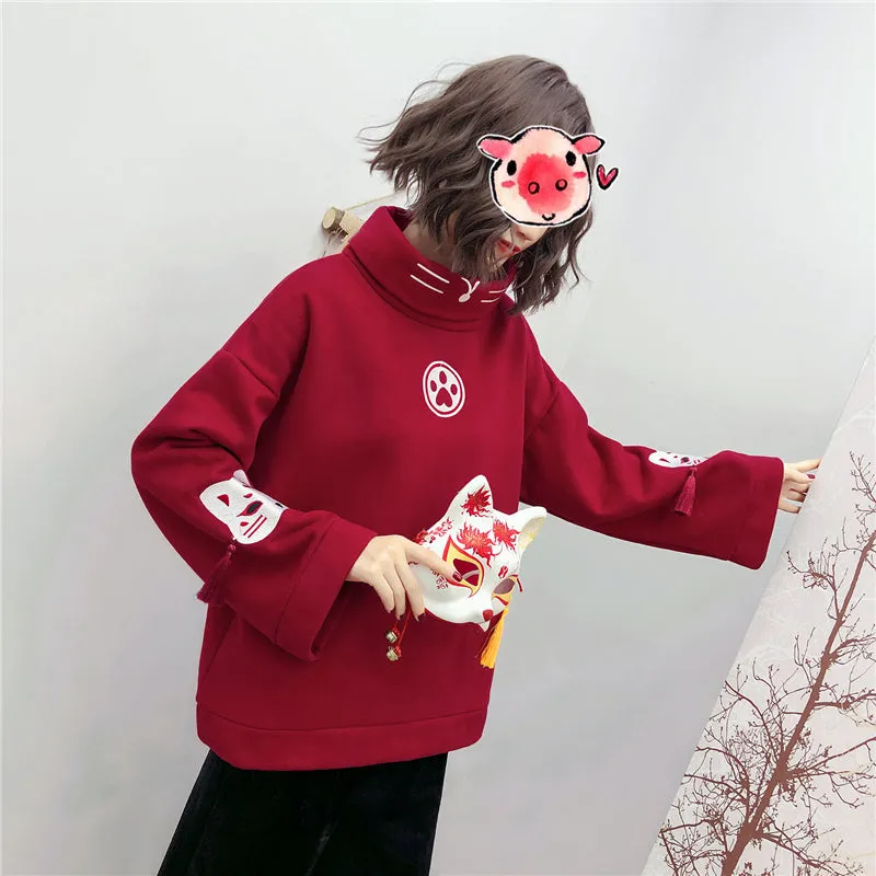 "CAT PAW FOX MASK PRINT" SWEATSHIRT N110608