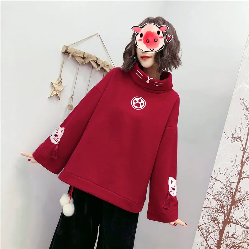 "CAT PAW FOX MASK PRINT" SWEATSHIRT N110608