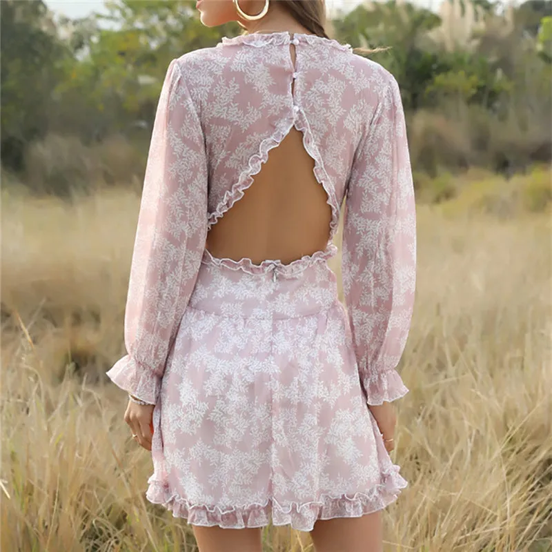 "FLORAL BACKLESS CHIFFON" DRESS N030801