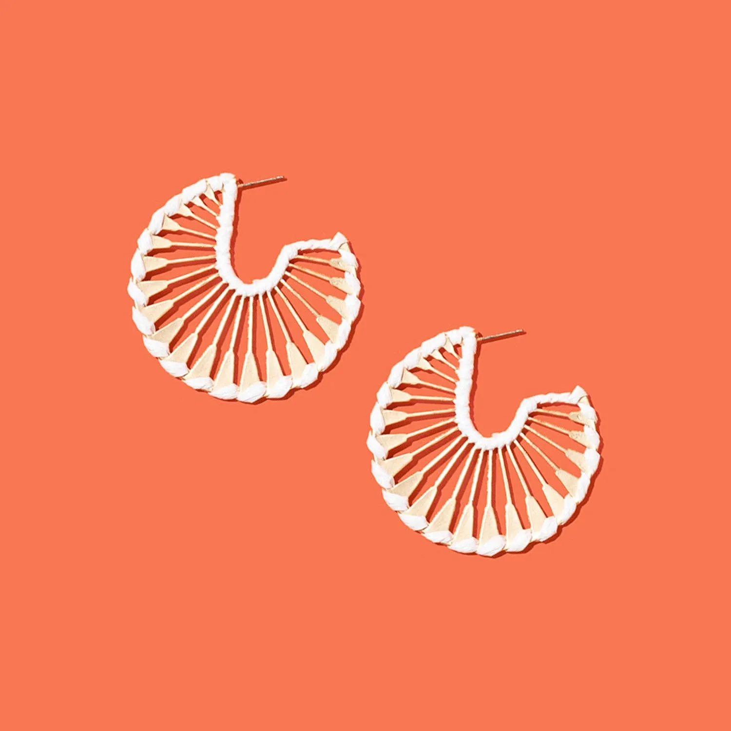 Rattan Wrapped Gold Fan Hoops {pink}