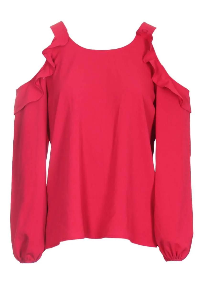 Red Cold Shoulder Frill Detailed Top