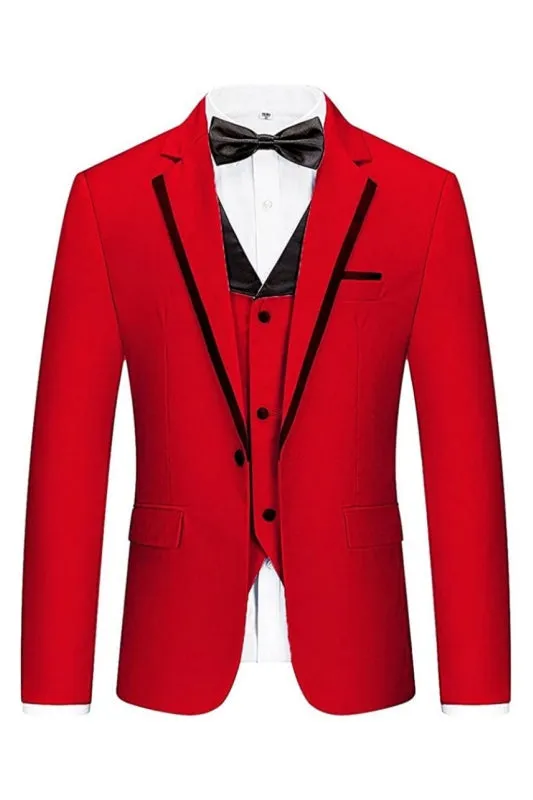 Red Notched Lapel Three Pieces Men Prom Suits Tuxedo Suits for Wedding Wear