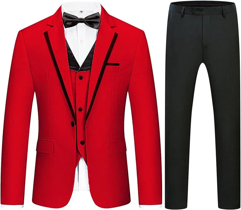 Red Notched Lapel Three Pieces Men Prom Suits Tuxedo Suits for Wedding Wear