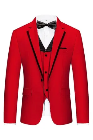 Red Notched Lapel Three Pieces Men Prom Suits Tuxedo Suits for Wedding Wear