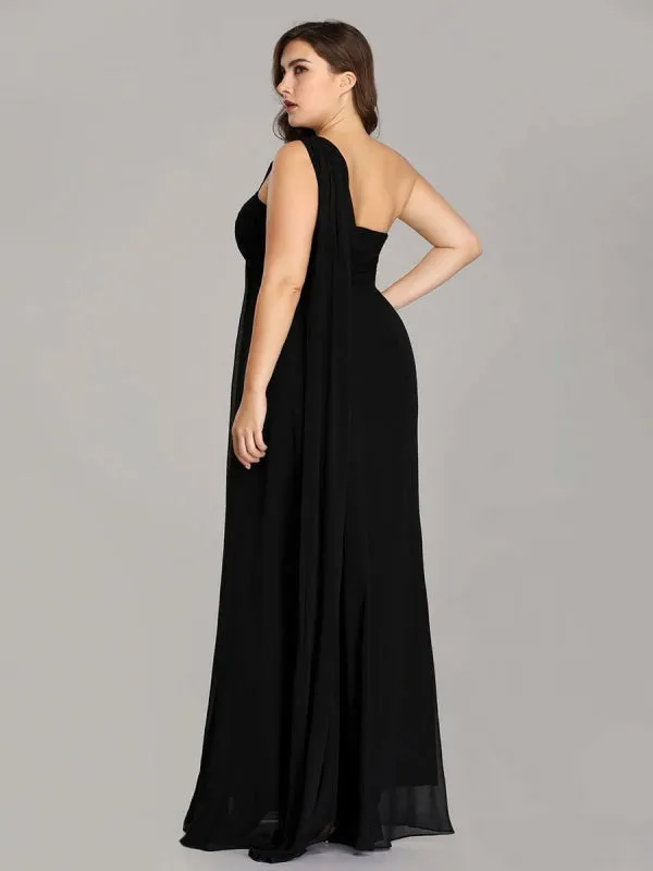 Red Prom Dress A-Line One-Shoulder Chiffon Sleeveless Pleated Maxi Party Dresses