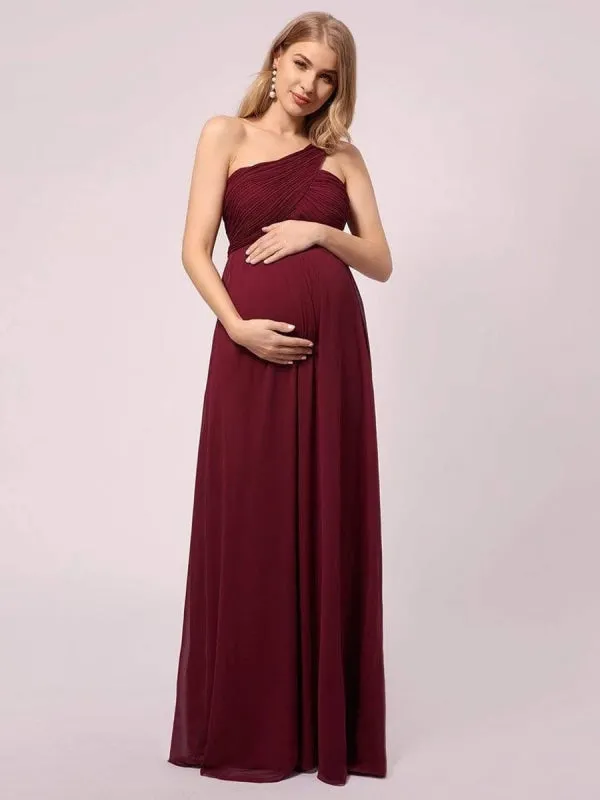 Red Prom Dress A-Line One-Shoulder Chiffon Sleeveless Pleated Maxi Party Dresses