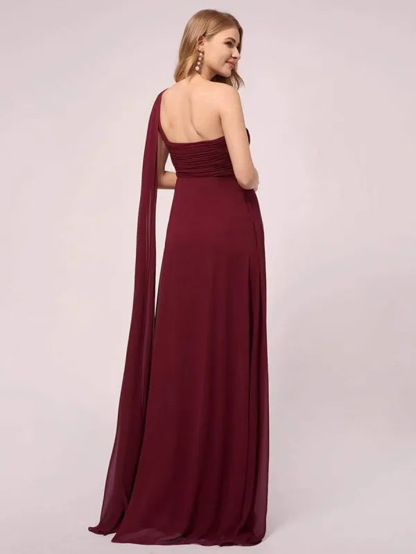 Red Prom Dress A-Line One-Shoulder Chiffon Sleeveless Pleated Maxi Party Dresses