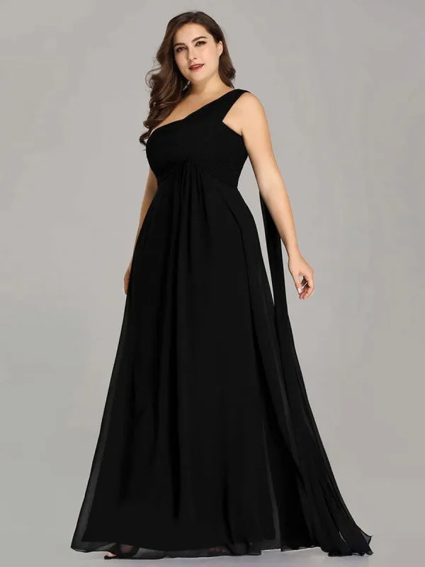 Red Prom Dress A-Line One-Shoulder Chiffon Sleeveless Pleated Maxi Party Dresses