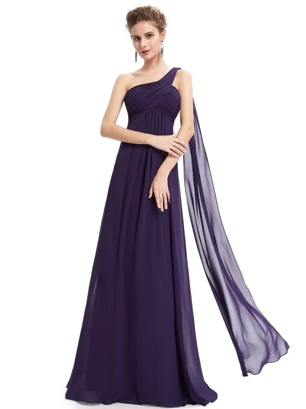 Red Prom Dress A-Line One-Shoulder Chiffon Sleeveless Pleated Maxi Party Dresses