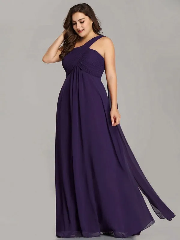 Red Prom Dress A-Line One-Shoulder Chiffon Sleeveless Pleated Maxi Party Dresses