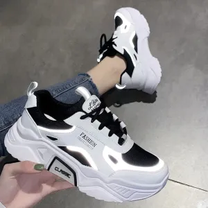 Reflective Women Shoes Chunky Sneakers Women Vulcanize Shoes Thick Bottom Platform Shoes Women Dad Shoes Basket Femme Krasovki