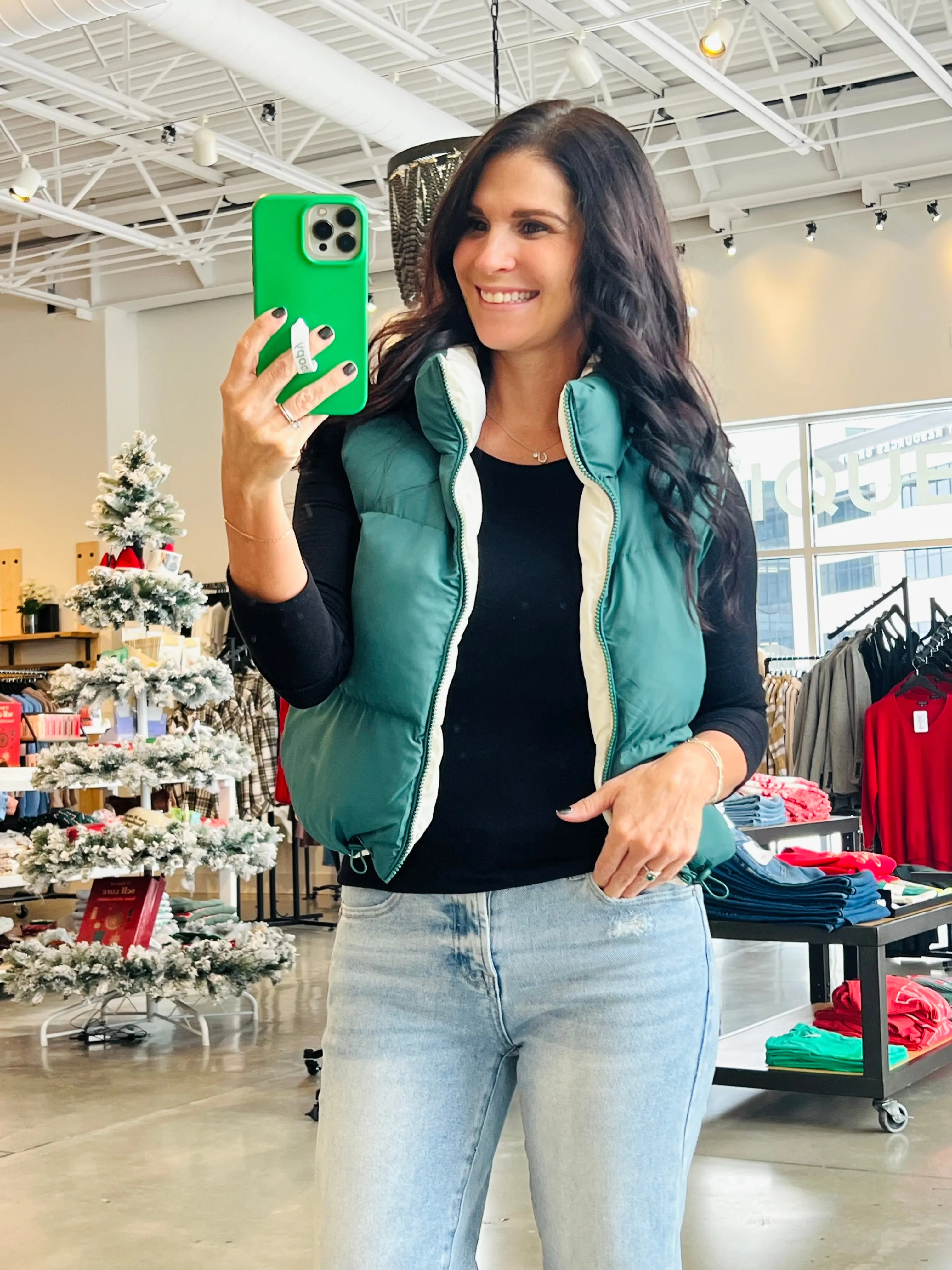 Reversible Puffer Vest in Hunter Green