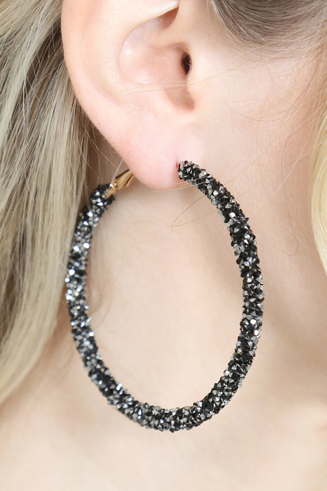 RHINESTONE COATED HOOP EARRINGS