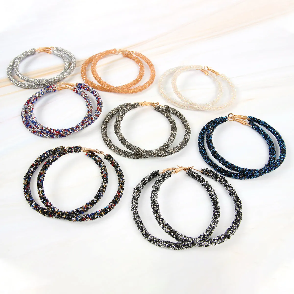 RHINESTONE COATED HOOP EARRINGS
