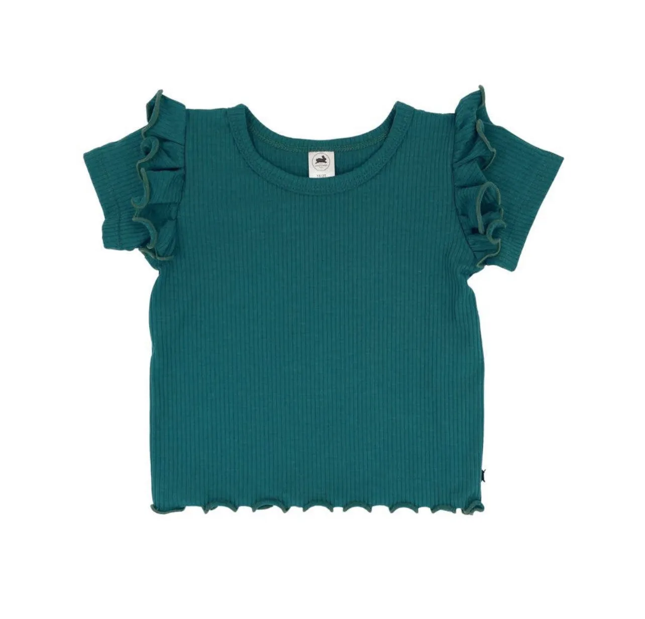 RIB-KNIT RUFFLE SHOULDER TEE