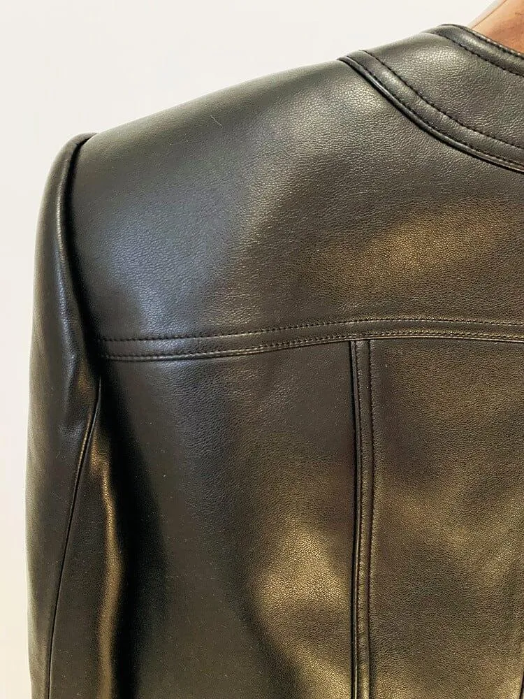 ROUND NECK HEAVY DUTY ROPE SHORT LEATHER JACKET SUIT